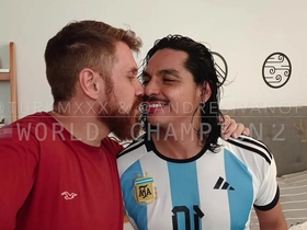 WORLD CHAMPION @TURKMXXX and @andresivanoff celebrate Argentina is World Champion. Blowjobs , feet fetish ?, kissing , and CUM  in the part 2