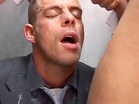 Fully Dressed Businessmen Gets A Double Facial