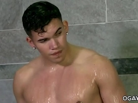 Twink latino fantasizes in the shower
